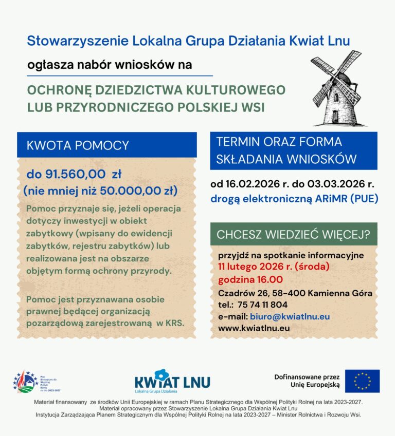 Informujemy o planowanym naborze wniosków na ochronę dziedzictwa kulturowego i przyrodniczego polskiej wsi