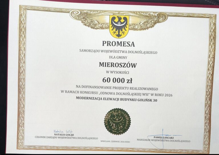 Promesa finansowa w wysokości 60 000 złotych na modernizację elewacji budynku Golińsk 30